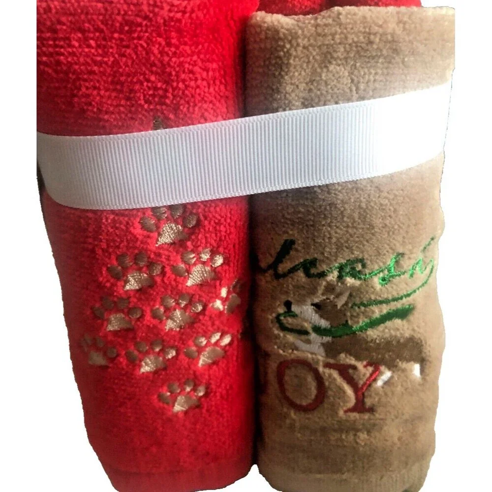 Christmas Dogs Fingertip Towels Set of 4 Embroidered Doxie Corgi Bull Dog